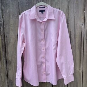 Lands End Pink Pink Button Down Shirt No Iron  Oxford Women’s Size 16